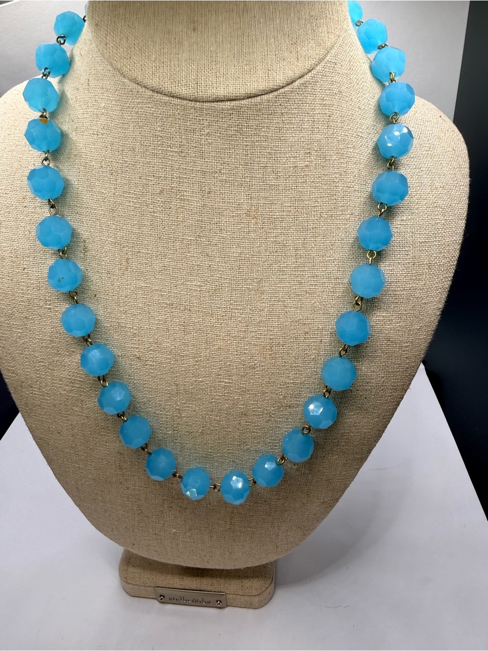 Michael Gabriel Faceted Blue Bead Statement Necklace Gold Tone